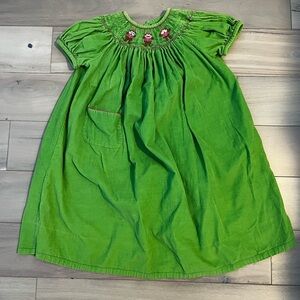 Girls' Monkey Green Smocked Pocket Dress